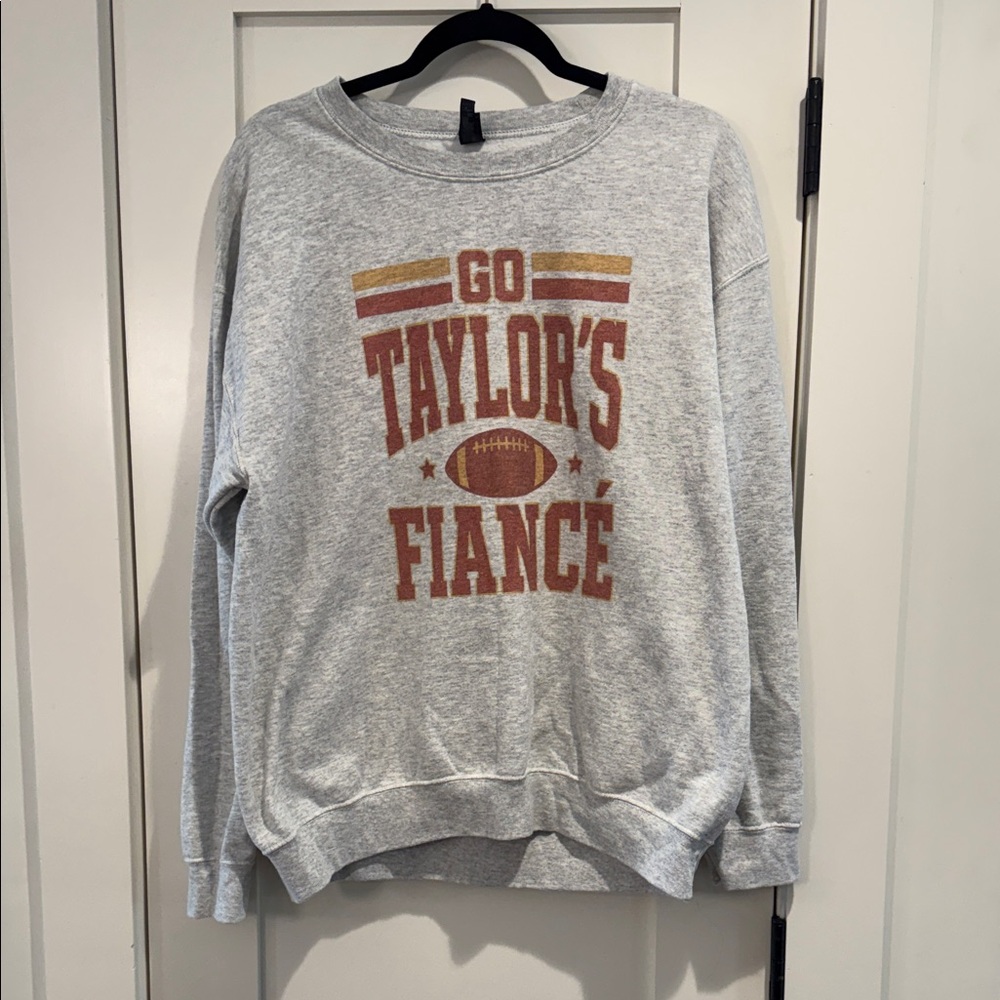 Heather Gray Graphic Crewneck Sweatshirt with Red & Gold Print